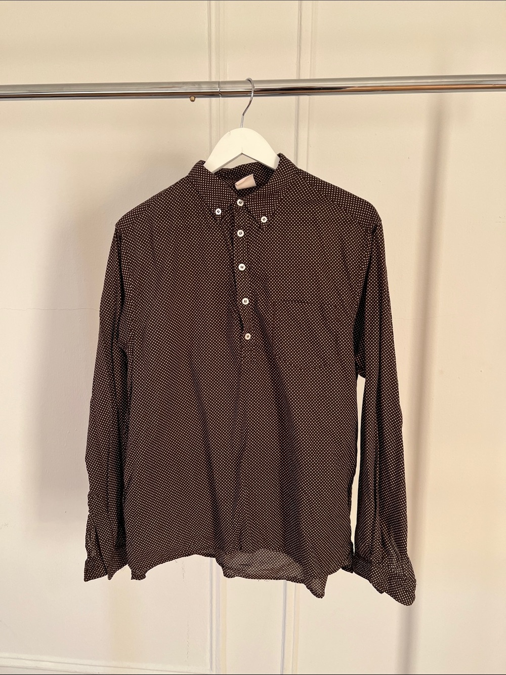 RTH Long-Sleeve Button Shirt- Brown with Micro Dot